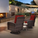 wildformers 2 Luxury Outdoor Swivel Wicker Glider Patio Chairs with Table Set, Overstuffed Washable Cushions, Ideal for Porch, Balcony, Deck, Brown Rattan and Red Cushions wildformers