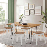 Alunaune 18inch Metal Dining Chair Set of 4 High Back Classic Chic Iron Farmhouse Chairs Industrial Stackable Coffee Stools Bistro Cafe Side Barstools Wood Seat-White Alunaune