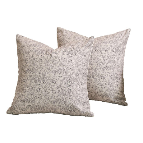 Amor Virisso Floral Throw Pillow Covers 18x18 Set of 2 Vintage Block Print Pillow Covers Decorative Pillow Covers Couch Pillows for Living Room Farmhouse Accent Sofa Pillows, Black/Sand Amor Virisso