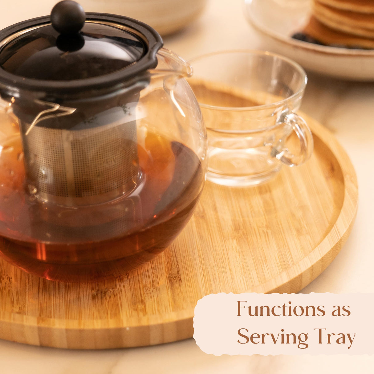 Bamboo Serving Platter, Round Wood Tray, Wooden Serving Tray, Fruit, Bread, Salad Plate, Round Wood Charcuterie Board (13.8 inch) YANGQIHOME