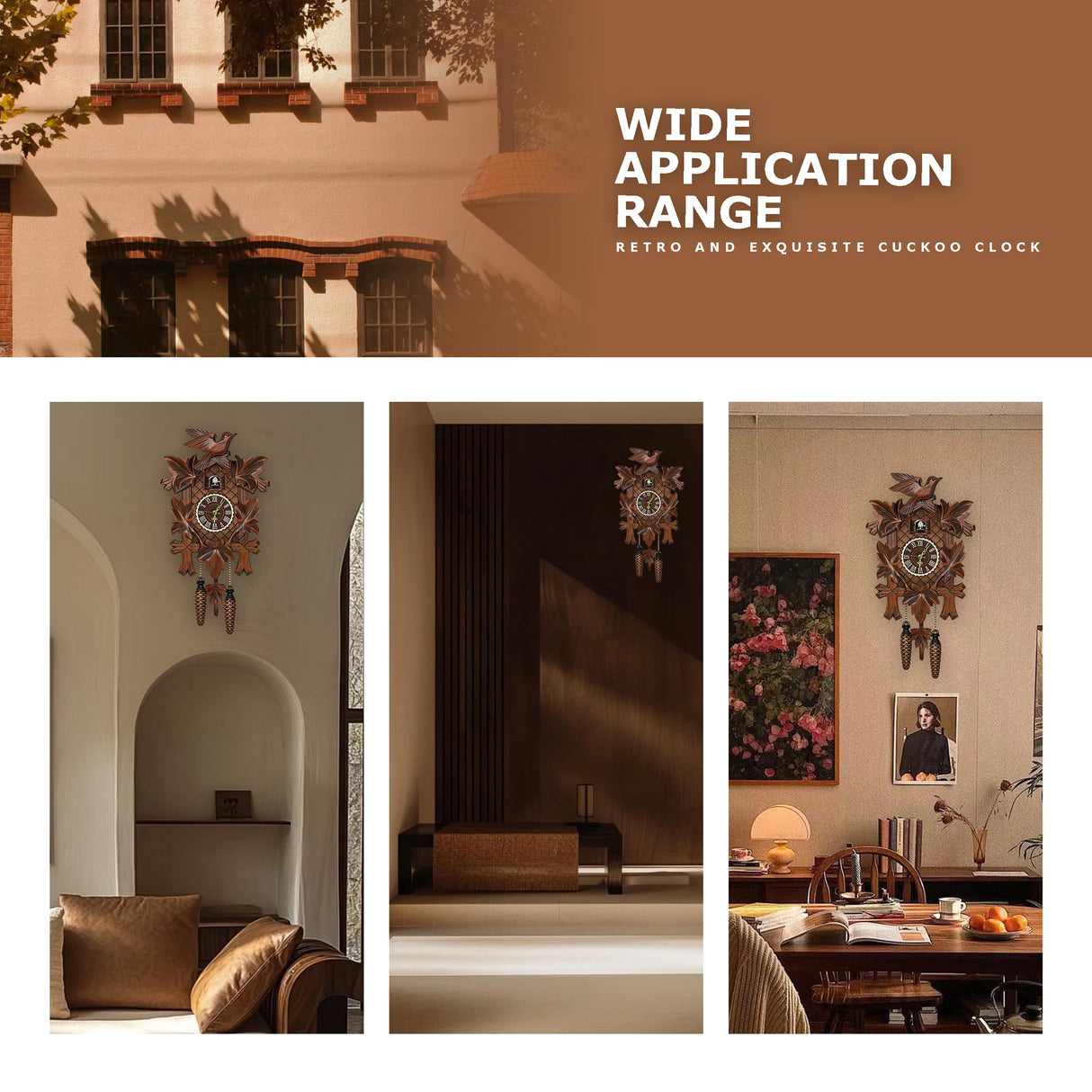 STRONGBERRY Handcrafted Cuckoo Wall Clock with Silent Movement, Pendulum & Chime Function - Classic Vintage Wooden Cuckoo Clock - 18.11 x 9.84 x 3.94 inches STRONGBERRY