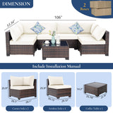 FHFO 7 Piece Outdoor Wicker Patio Furniture Set, Rattan Sectional Sofa Couch, Patio Conversation Set with Cushion & Coffee Table, for Backyard Poolside Porch Garden, Brown-Beige FHFO