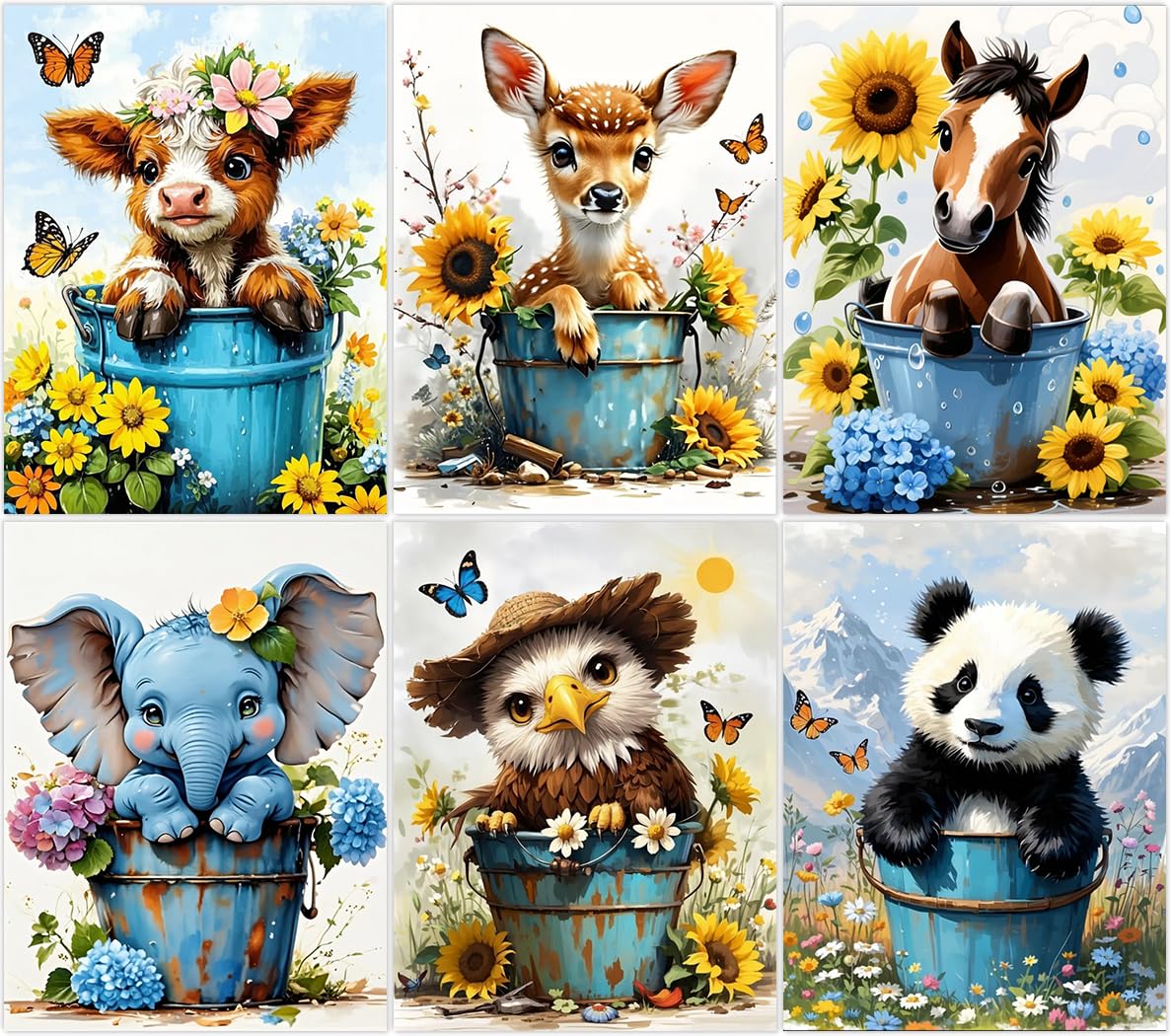 MBNTJHT 6 Pack Animals Diamond Painting Kits for Adults Beginners,Cute Animal Full Round Drill Diamond Art Kits for Adults,DIY Painting with Gem Art Crafts for Home Wall Decor 12X16 Inch. MBNTJHT