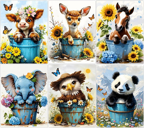 MBNTJHT 6 Pack Animals Diamond Painting Kits for Adults Beginners,Cute Animal Full Round Drill Diamond Art Kits for Adults,DIY Painting with Gem Art Crafts for Home Wall Decor 12X16 Inch. MBNTJHT