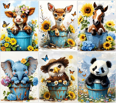 MBNTJHT 6 Pack Animals Diamond Painting Kits for Adults Beginners,Cute Animal Full Round Drill Diamond Art Kits for Adults,DIY Painting with Gem Art Crafts for Home Wall Decor 12X16 Inch.
