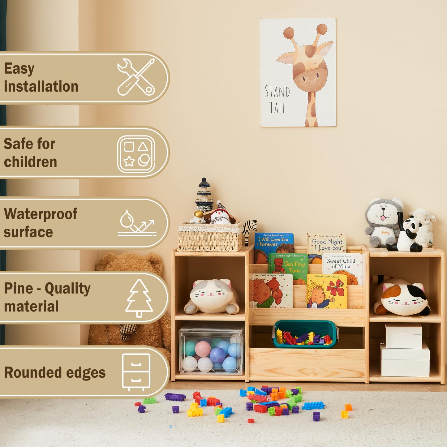 Montessori-Inspired Kids Bookshelf and Toy Organizer with Natural Wood Finish - WoodArtSupply