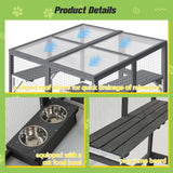 Linkhoo Large Wood Outdoor Catio Cat Enclosure with Weatherproof Roof and Food Bowl, Cat House Cage Playpen w/ 2 Jumping Platforms & 7 Napping Houses, Walk-in Kitty Kennel Indoor Condo Shelter, Grey LINKHOO