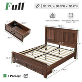 AMERLIFE Farmhouse Full Size Bed Frame with 52.2" Tall Headboard & Footboard, Wood Platform Bed Frame with 2 Large Storage Drawers, Noiseless, No Box Spring Needed, Rustic Brown AMERLIFE