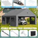 Benass 20x20 Carport Heavy Duty, Portable Garage 20x20 Heavy Duty, 2 Car Carport Canopy with Side Doors & Windows and Removable Sidewalls, Grey Benass