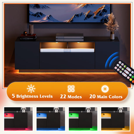 WLIVE TV Stand for 65 Inch TV, Modern Entertainment Center with LED, 58" TV Console with Storage Cabinet, TV Stands for Living Room, Black WLIVE