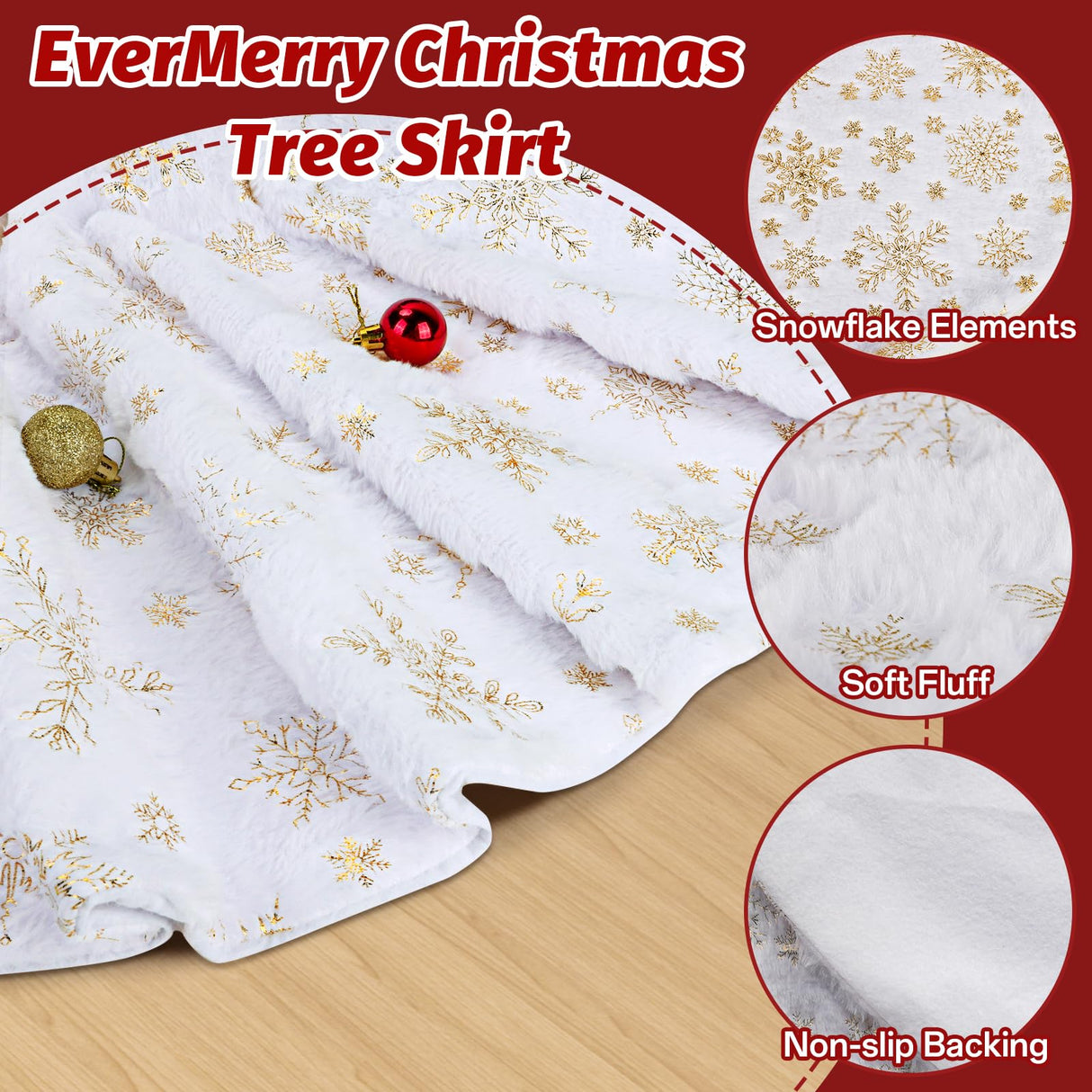 EverMerry Christmas Tree Skirt, 36 inches White Luxury Christmas Tree Skirts with Snowflake, Xmas Tree Skirt Decorations for Christmas New Year Party Decor EverMerry