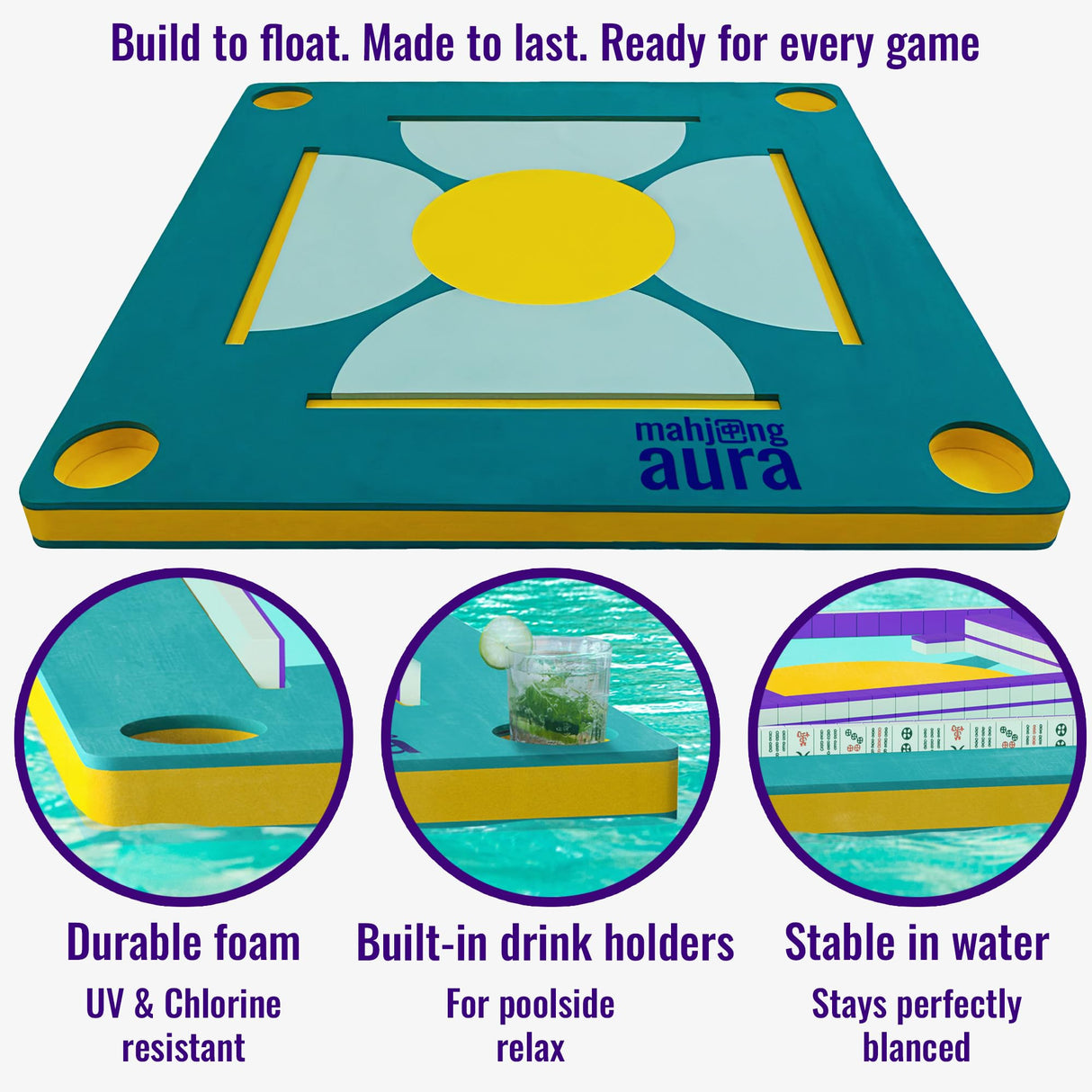 Mahjong Aura - Floating Mahjong Table for Pool - Swimming Pool and Hot Tub Float Board for Card Games, Scrabble, Dominoes, Poker - Adults Pools Game Tray for Water and Lake - Domino Floater Tables Mahjong Aura