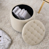 Furniliving Modern Round Storage Ottoman,Button Tufted Ottoman Foot Stools Ottoman Footstool with Removable Lid Storage Ottoman for Living Room, Bedroom, Makeup Room，Beige Furniliving