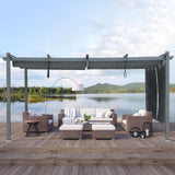 Aoodor 12 x 14 FT Outdoor Pergola with Retractable Shade Canopy, Dark Gray Matte Aluminum Frame, 2 Pieces Roller Shade Curtain, Grape Trellis Pergola for Patio Backyard and Deck - Gray Aoodor