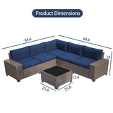 GAOMON 6 Pieces Outdoor Patio Furniture Set, Wicker Patio Conversation Set Sectional Sofa, Brown Patio Sofa with 5 Navy Blue Seat Cushions and 1 Glass Coffee Table GAOMON