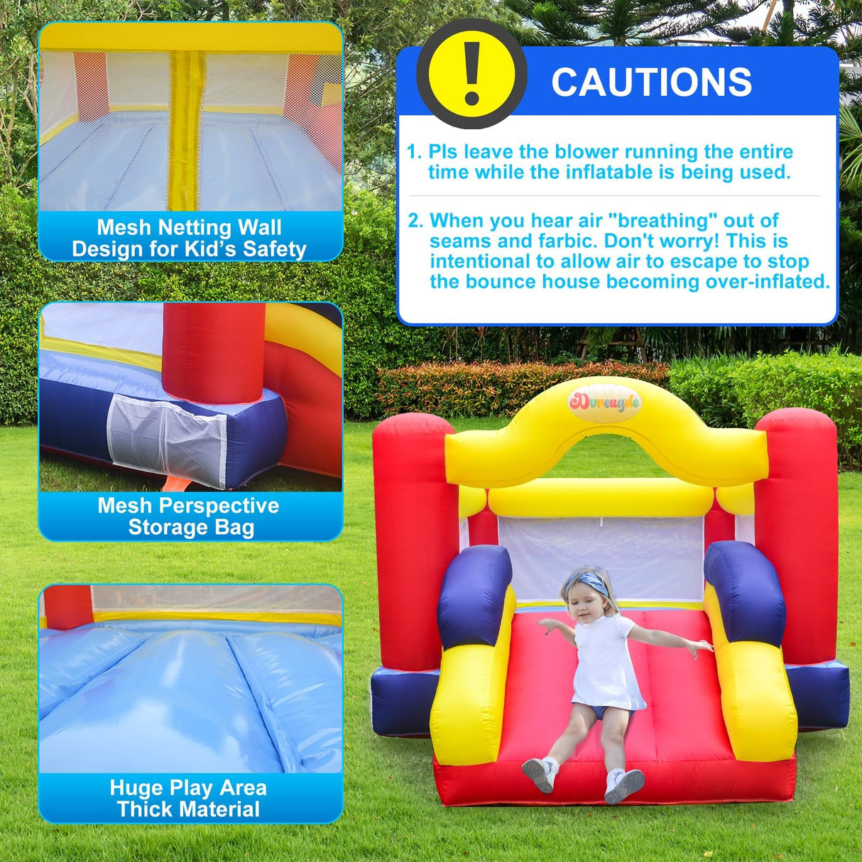 Dvreugde Bounce House, Inflatable Bouncer with Air Blower and Slide, Family Backyard Bouncy Castle with Dart Ball Game, Bouncy House for Kids, 12 ft x 9 ft x 7 ft H Dvreugde