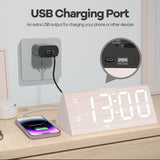 JALL Wooden Digital Alarm Clocks for Bedrooms, Large Bold Digits Electric Desk Clock, with Dual Alarm, USB Port, DST, Auto Dimmer for Wood Decor, Bedside, Gift, White JALL