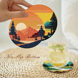 Clendo 8 Pcs Landscape Diamond Art Coasters Kit with Holder, Sunset Small Diamond Art Kits for Adults Beginners, Diamond Painting Coasters Arts and Crafts for Adults Supplies Item Sets Clendo