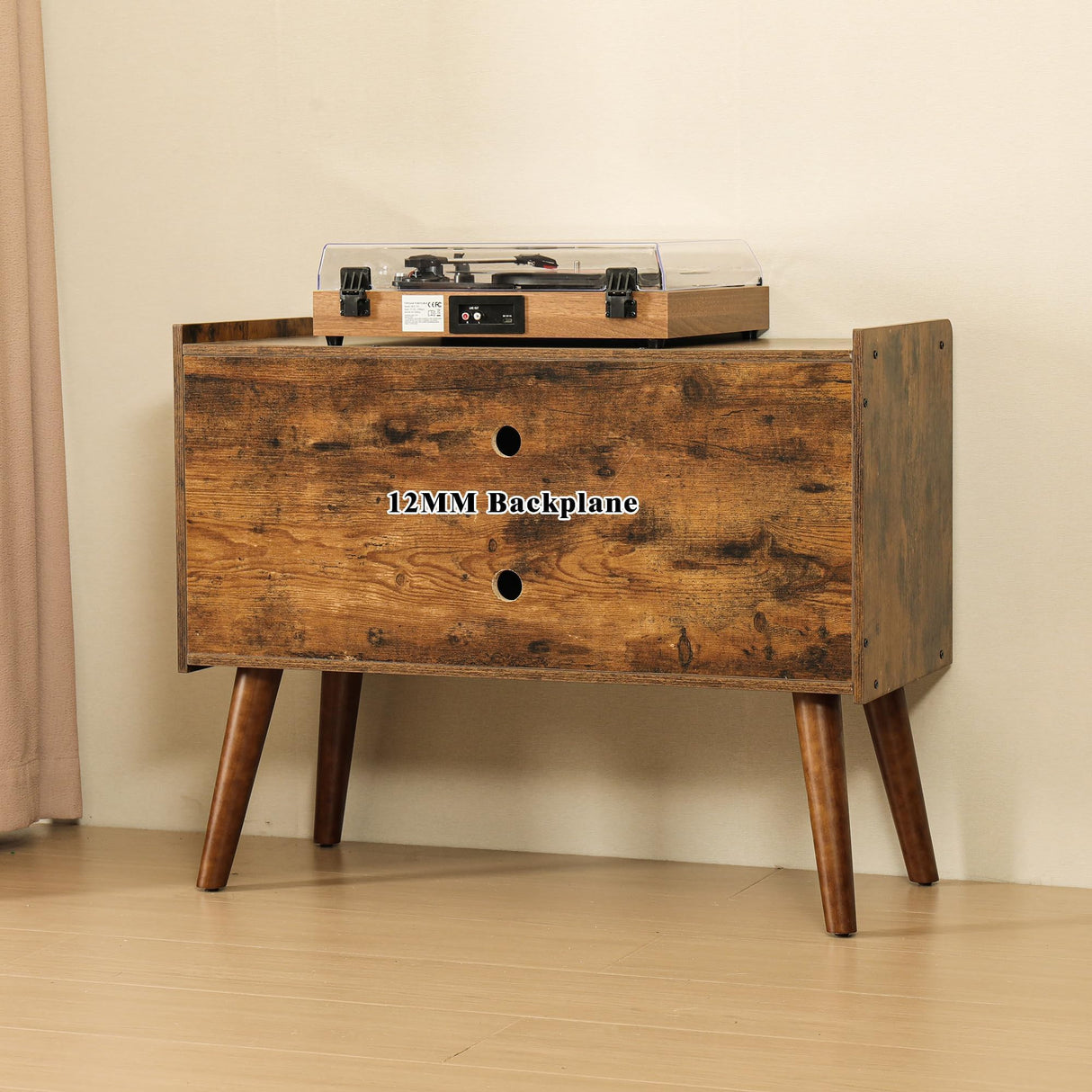 FUSUNBAO Record Player Stand with LED Light - Large Turntable Stand with Vinyl Record Storage, Record Player Table Up to 120 Albums, Record Stand with Outlet Bookself end-Table (Antique Brown) FUSUNBAO
