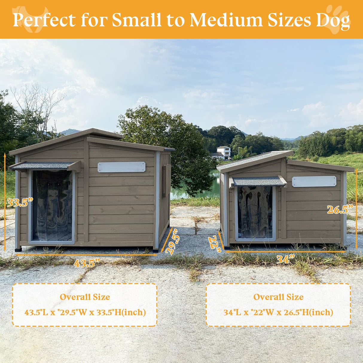 Gowoodhut Dog House Outdoor Weatherproof Large Wooden Dog Kennel Indoor with Chew-Proof Iron Frame, Removable Floor, and Adjustable Window for Large and Medium Dogs (Grey, 34" D x 22" W x 26.5" H) Gowoodhut