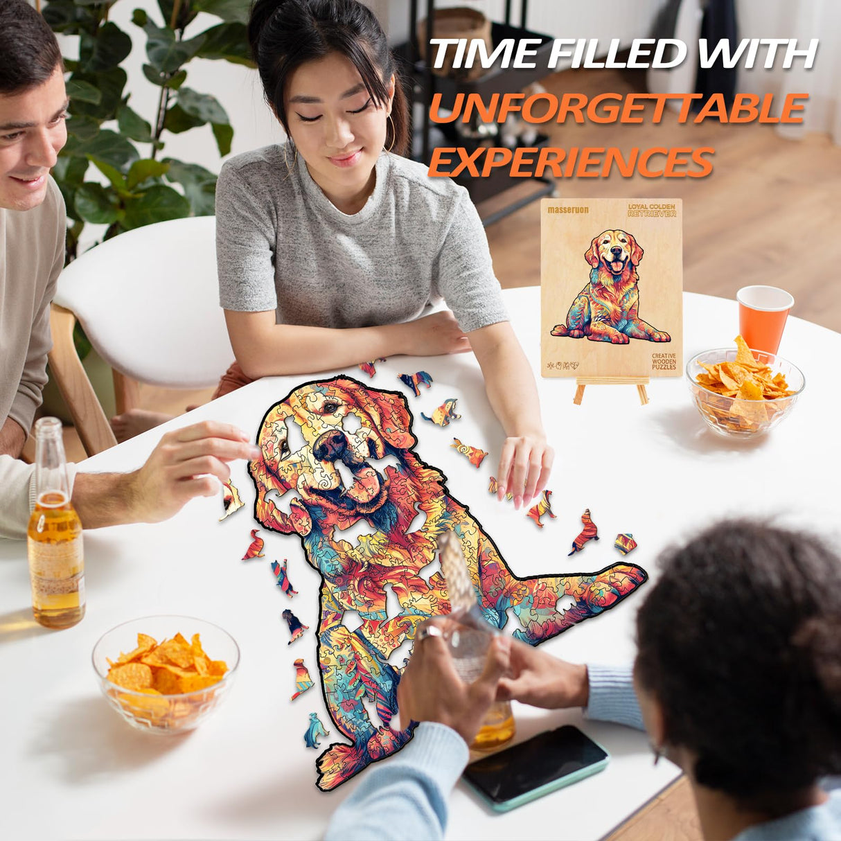 masseruon Wooden Puzzle for Adults-Loyal Golden Retriever, Dog Puzzles for Adults(S, 120pieces, 9.4*8.9in), Beautiful Animal Dog Jigsaw Wood Puzzles Adult, Family Puzzle Game Christmas Birthday Gift masseruon