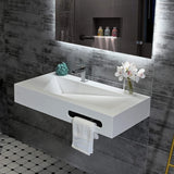 GESIPOR 36"x19" Wall Mount Bathroom Vanity with Sink Stone Resin Floating Vanity Sink Rectangular Vessel Sinks for Bathroom White Trough (Mirror Not Included) GESIPOR