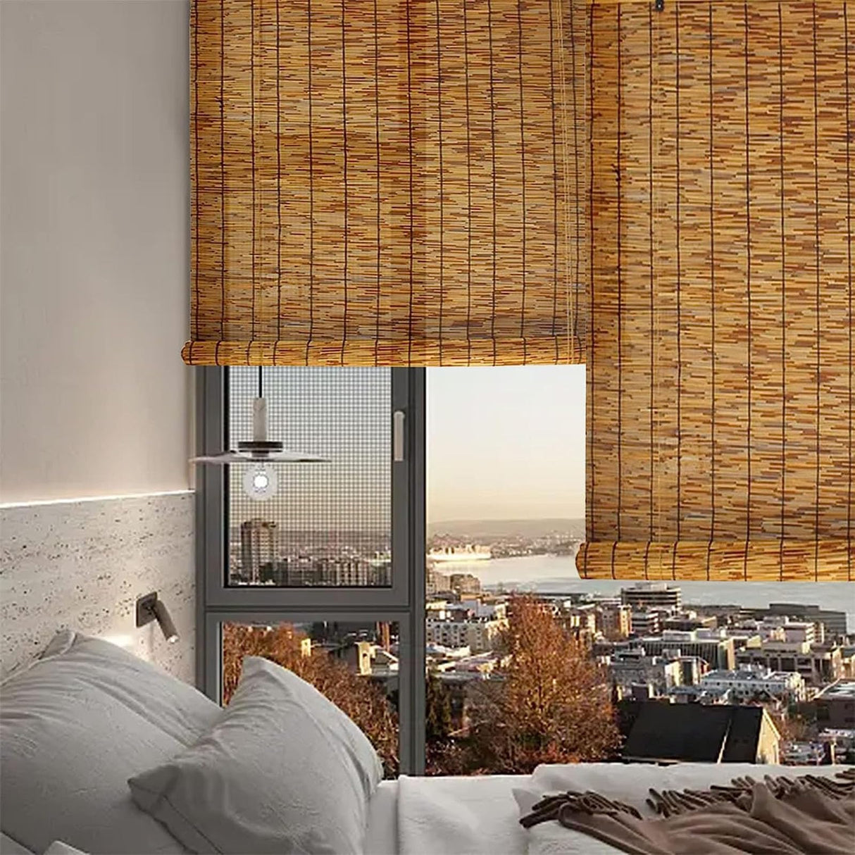 Reed Roller Blinds Bamboo Blinds Bamboo Shades Roman Blinds Outdoor Shades, Ventilation and Sun Protection, for Windows Porch Patio, Easy to Install and use-Carbonized Color ZAZRLW