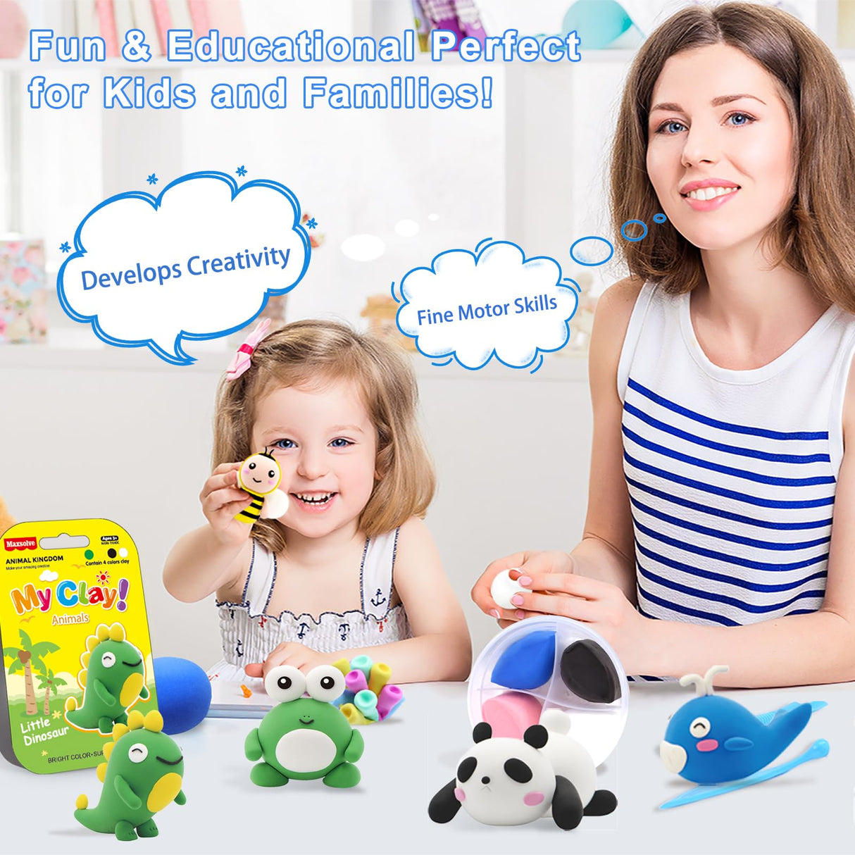 Air Dry Clay for Kids, 12 Animals Modeling Clay Kit with 8 Sculpting Tools and Clear Acrylic Sheet, Soft & Non-Sticky, Safe & Non-Toxic Magic Clays, DIY Arts & Crafts Creative Gift for Boys & Girls Maxsolve