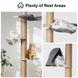 FUKUMARU Floor to Ceiling Cat Tree, 6 Level Adjustable Height (5.7-9.8 ft) Climbing Tower with Thickened Scratching Posts, Cat Activity Center with Transparent Capsule and Cozy Hammock FUKUMARU
