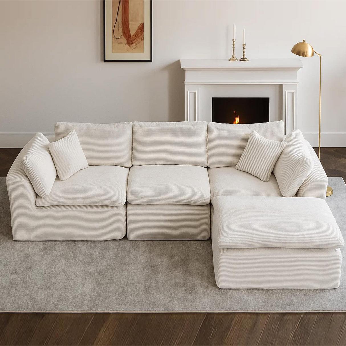 Oversized Cloud Couch Sectional for Living Room - 4 Seater Modular Sectional Sofa with Ottoman Convertible L/U Shaped Boneless Design Warm Couches & Sectionals MastonHome