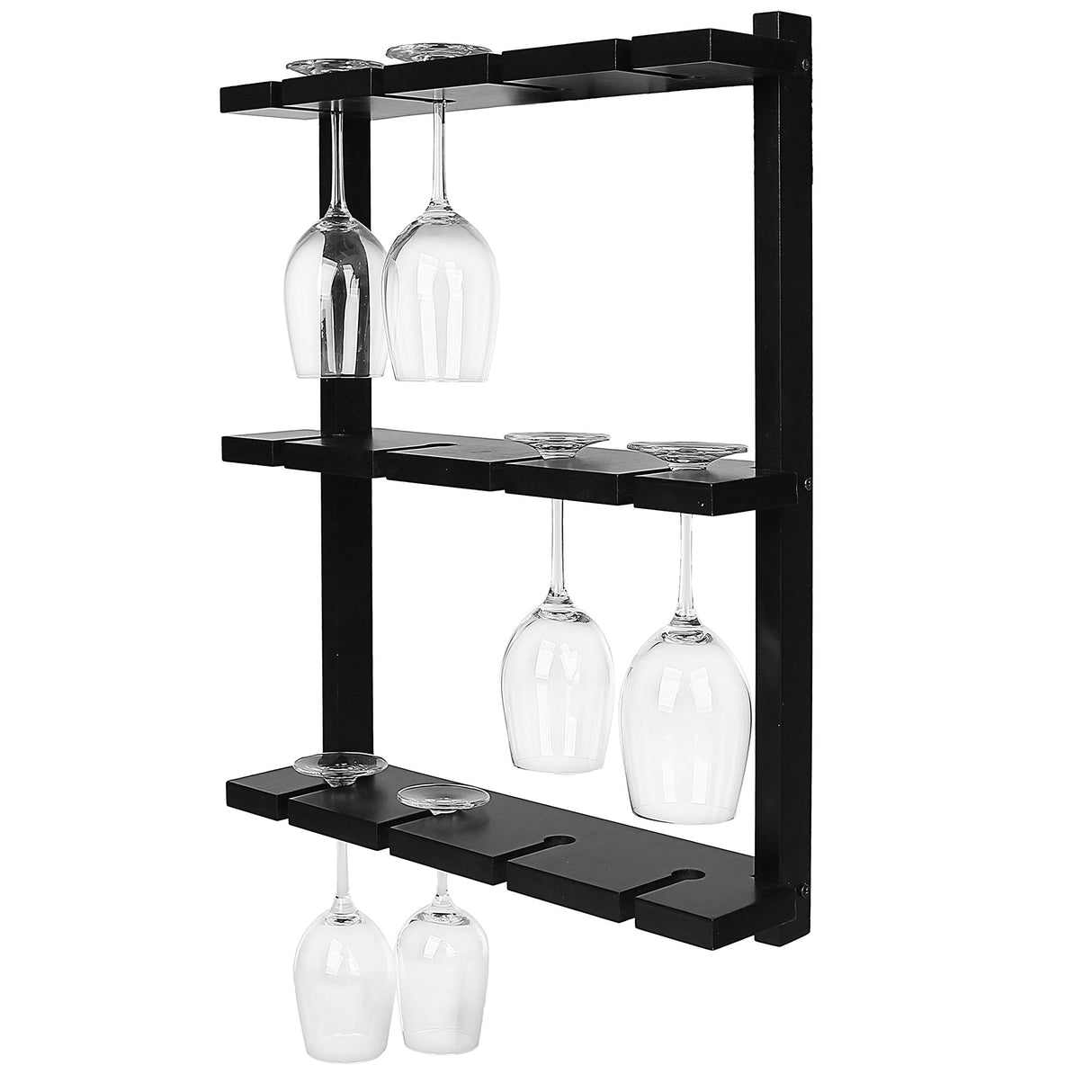 MyGift Wine Glass Rack - Wall-Mounted Black Wood Stemware, 12 Glassware Holder Rack, Wine Glasses Storage Hanger for Bar Kitchen MyGift