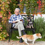 VINGLI 38" Outdoor Bench Cast Aluminium Garden Bench, Orchid Porch Bench Patio Bench Deck Furniture for 1-2 Person Seat (Black) VINGLI