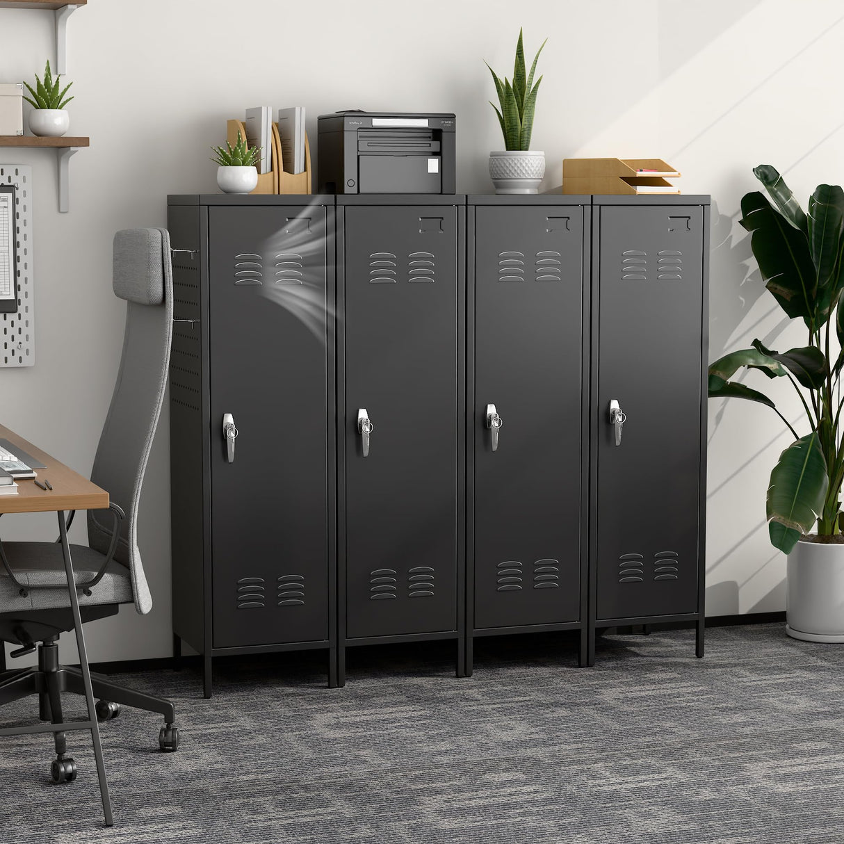 SUXXAN 54" H Metal Storage Locker, Metal Cabinet with Lockable Door & Towel Rack & 2 Side Pegboards with Hooks for Home School Office Gym Bedroom, Assembly Required(Black) SUXXAN