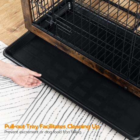 HOOBRO Dog Crate Furniture, Indoor Dog Kennel, Wooden Dog Furniture with Pull-Out Tray, Double Doors Dog House, Modern Side End Table for Medium/Large/Small Dog, 32.5" L, Rustic Brown BF802GW03G1 HOOBRO
