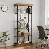 GarveeHome 6 Tier Bookshelf Industrial Bookcase Wood Tall Standing Bookshelves Wood Vintage Display Rack Rustic Bookshelf GarveeHome