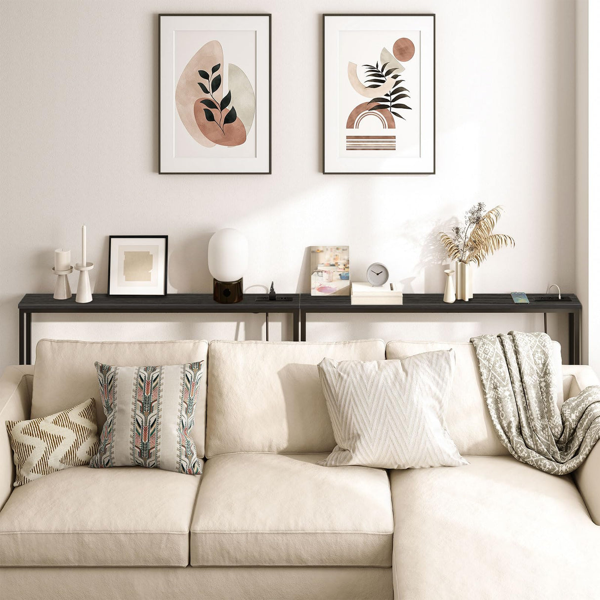 HOOBRO 47.2" Skinny Console Table with Power Outlets, 5.9" Behind Couch Table with Charging Station, Narrow Sofa Table, Long and Thin Table for Entryway, Living Room, Black BB15XG01G1 HOOBRO