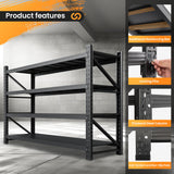 75” W Heavy Duty Metal Shelf, 8000LBS Metal Garage Shelving Units, 4 Tier Storage rack shelves, Steel Industrial Shelving , Adjustable Standing Shelf for Basement/Warehouse 75"W x 24"D x 70"H, Black AFAIF