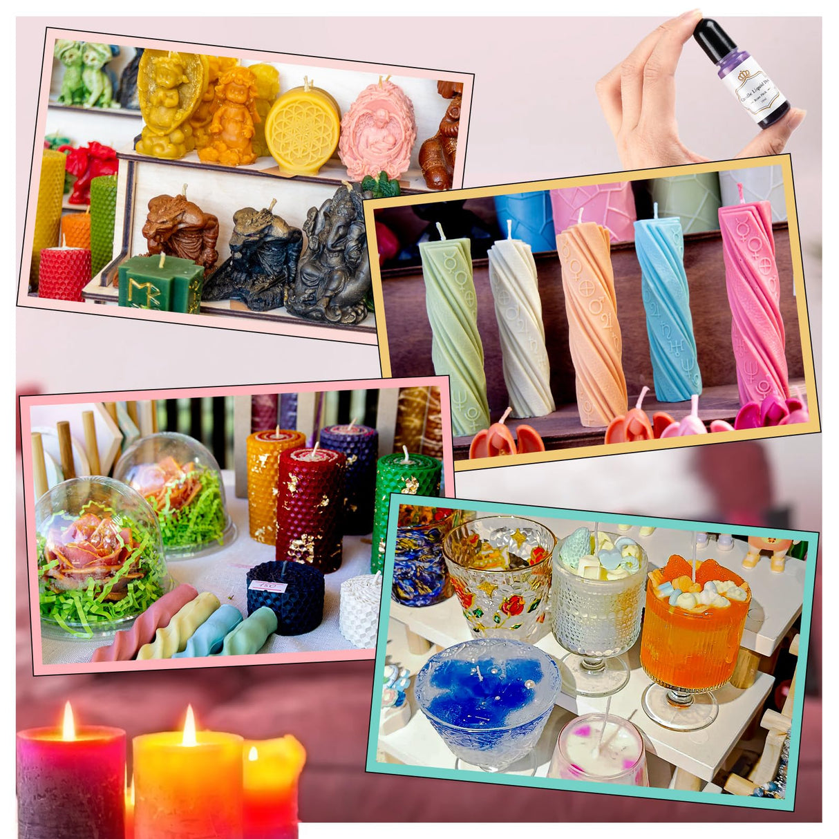 HTVRONT Candle Dye - 16 Vivid Colors Liquid Candle Wax Dye, High Concentrate Candle Dye for Soy Wax, Beeswax, Gel Wax, Palm Wax - 10ml/ 0.35 oz HTVRONT