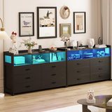 Whalefall Black LED Dresser for Bedroom, 6 Drawer Dressers & Chests of Drawers with Power Strip, Modern Dressers Wooden Storage Cabinet for Adults, Kids Whalefall