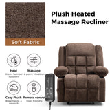 HAOMARKETS Classic Manual Recliner with Massage and Heat for Adults, Breathable Fabric Recliners with Two Cup Holders, Overstuffed Heavy Duty Reclining for Living Room, Brown HAOMARKETS