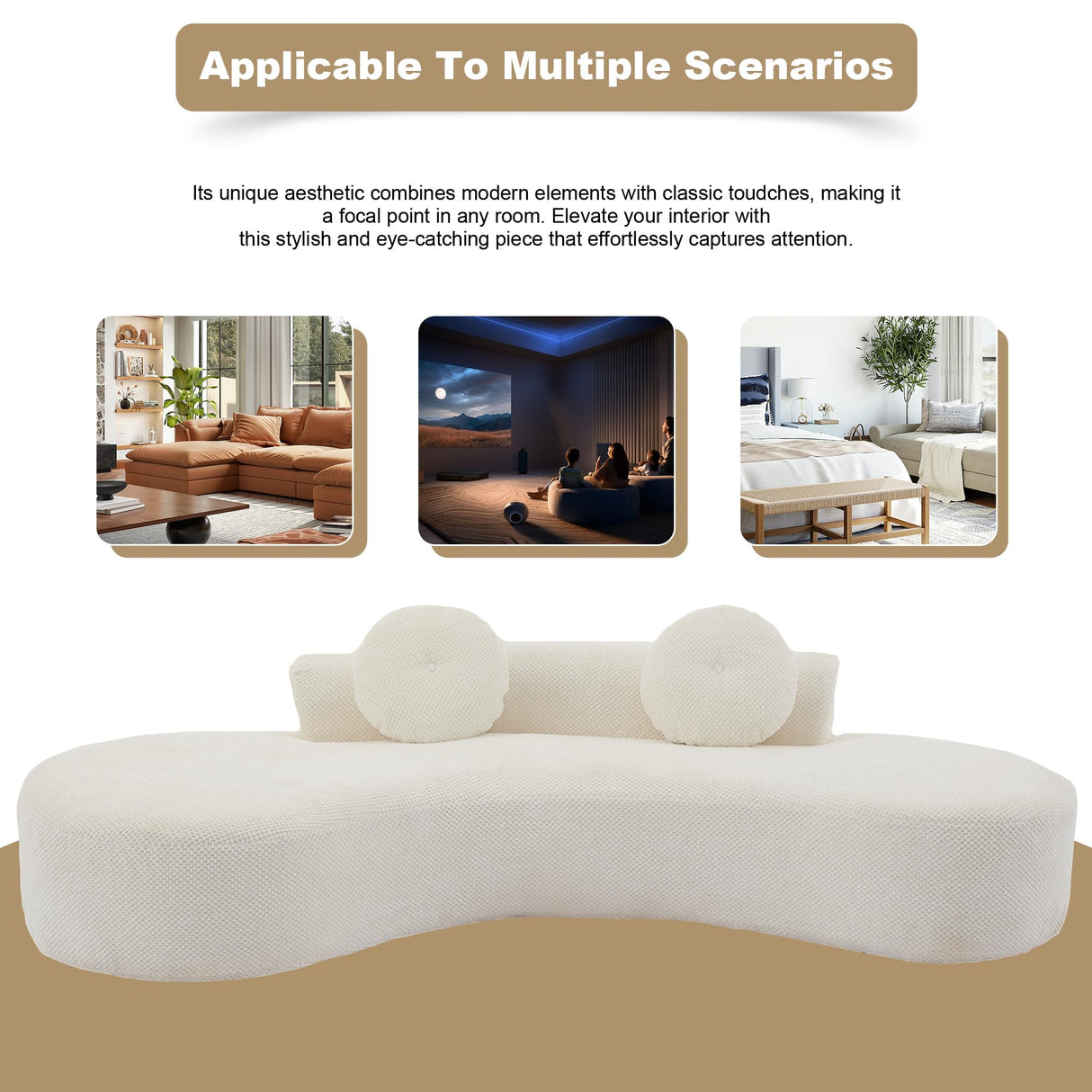 106'' Oversize Sponge Curved Sofa,Modern Minimalist Corduroy Anti-Wrinkle Sofa,Cloud Couch 3-Seater Couch w/2 Pillows (Beige) BUIORD