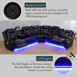JBXBER Power Recliner Sectional Sofa Set for Living Room, Leather Recliner Sofa Sets, L-Shaped Corner Sectional Couch Sets with LED Lights, Console Storage(Sectional,Black) JBXBER
