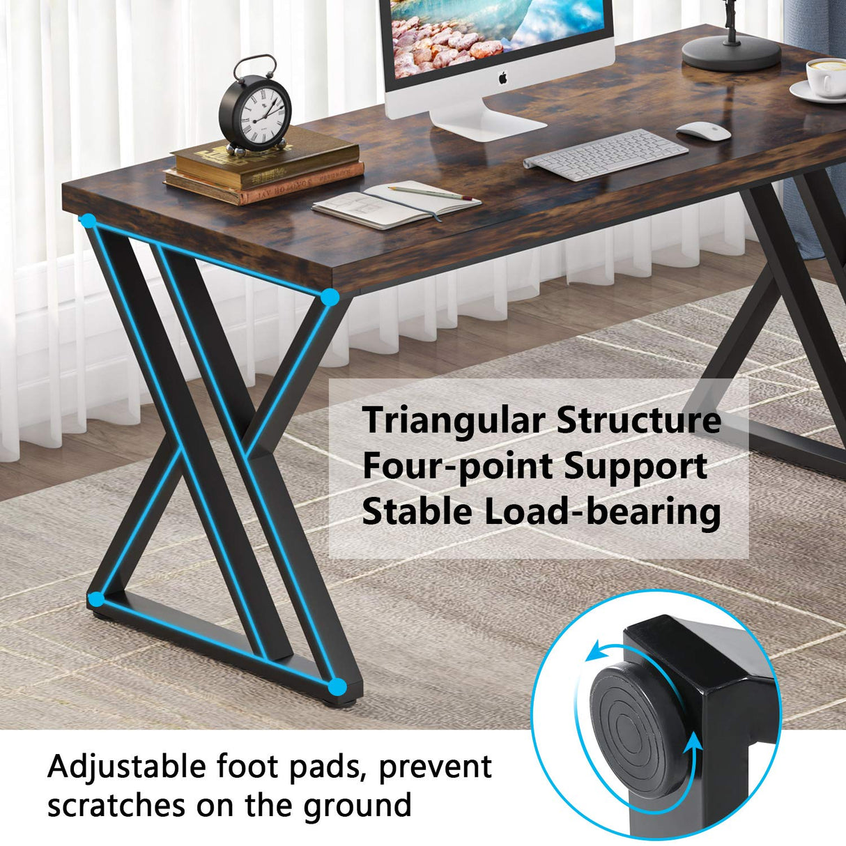 LITTLE TREE 55 Inch Large Simple Industrial Computer Desk Study Writing Table Home Office Workstation,Rustic Brown LITTLE TREE