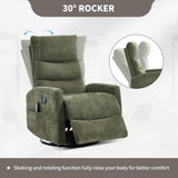 PELUMY Manual Recliner Chair with Heat & Vibration Massage, 360° Swivel Rocker Recliner with 155° Recline and Lumbar Heat, Compact Recliner for Living Room & Small Spaces (Chenille, Green) PELUMY