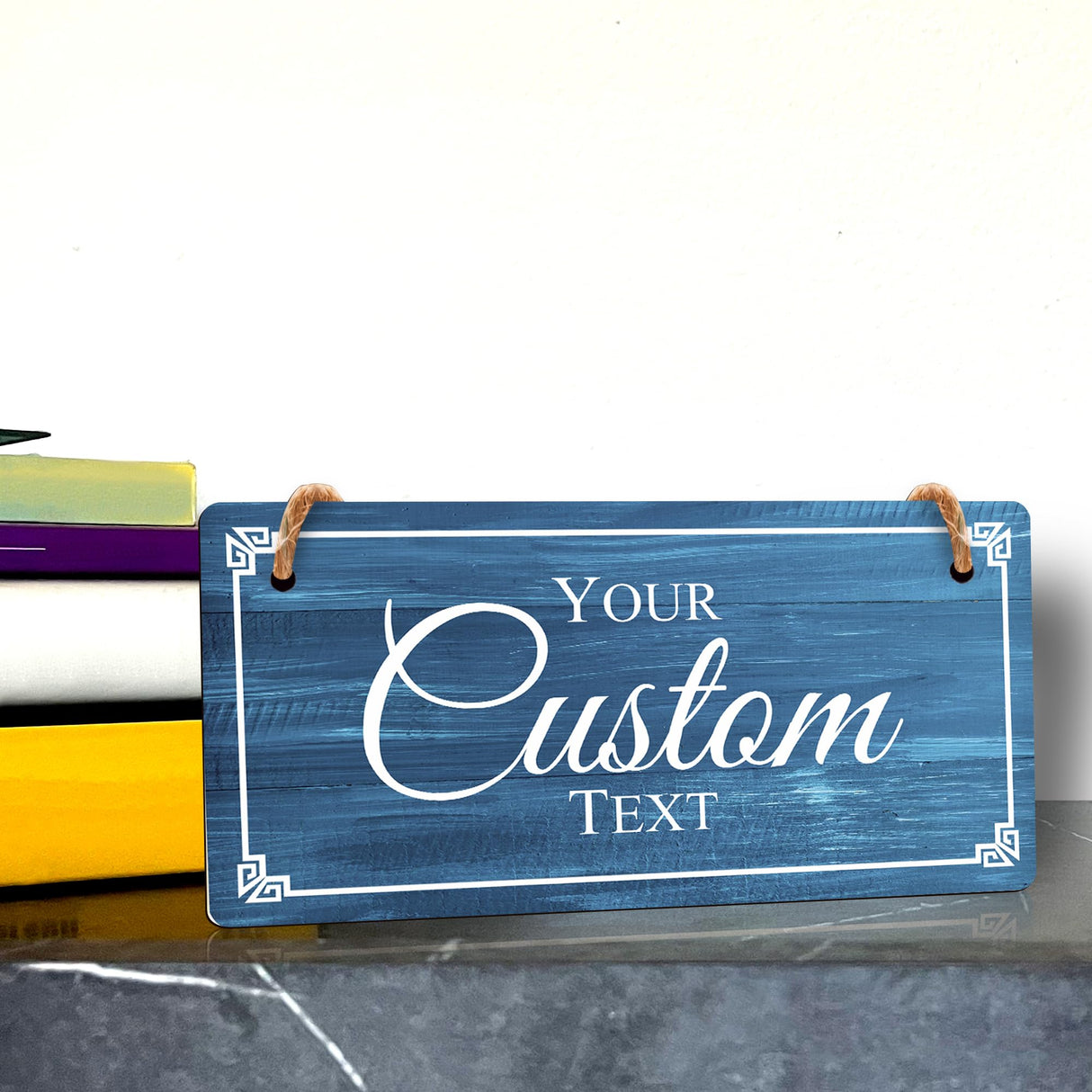 Signs ByLITA Customizable 5 x 10” Decorative Border Hanging Wall or Door Sign | Rustic Twine | Stylish Personalized Greeting Sign | Home or Business Personalized Signage Signs ByLITA