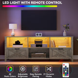 YITAHOME 70 Inch Farmhouse TV Stand with LED Lighting, Fits TVs up to 80 Inches, Media Console with Storage and Customizable Divider, Entertainment Center for Living Room (Grey) YITAHOME