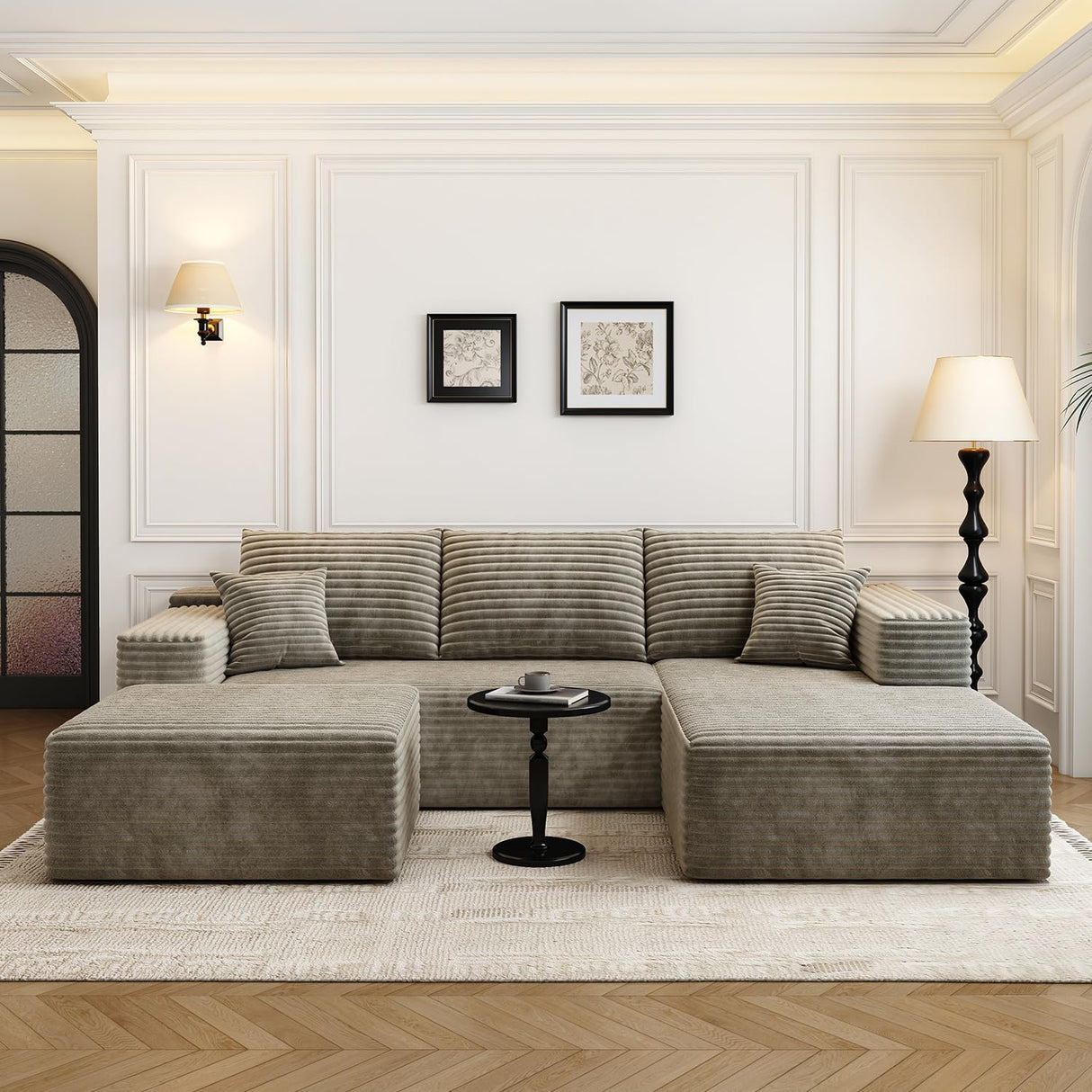 107.5"Cloud Modular Sectional Couch with 1 Ottoman,Modern Minimalist Upholstered Couches, Comfort U Shaped Sofa for Living Room,Deep Seat Corner Couch，No Assembly Required (Camel,Right Facing Chaise) Settab