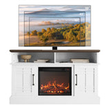 BELLEZE 48" TV Stand with 18" Electric Fireplace Heater, Modern TV Stand for TVs up to 50", Entertainment Media Stand with Open Shelves and Storage Cabinets for Living Room, Bedroom (White) BELLEZE