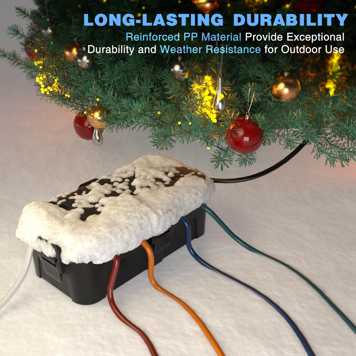 Flemoon Medium Outdoor Electrical Box (11.5x5.2x4 inch), IP54 Waterproof Extension Cord Cover w/6 Cable Entry Ports, Weatherproof Connection Box for Power Strip, Timer, Plug, Holiday Lights, Black Flemoon