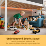 TOLEAD Low Loft Bed with Desk, Solid Wood Twin Low Loft Bed with Storage Cabinet, Blackboard, Ladder and Guardrail for Kids Juniors Boys Girls, No Box Spring Needed, White TOLEAD